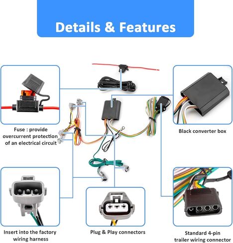 Wsays جانب السيارة 4-Pin مقطورة الأسلاك تسخير التوصيل والتشغيل توصيل أضواء الذيل مقطورة أضواء إشارة الفرامل وإشارات بدوره متوافقة مع تويوتا تاكوما، T100، هايلكس 1993-2015 in Kuwait