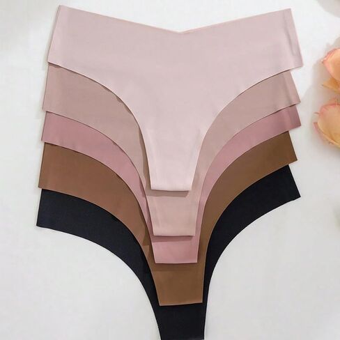 Oyoangle Women's 5 Pack Seamifless Indwear Low Rise Thong Thong No Show سراويل داخلية in Saudi Arabia
