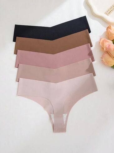 Oyoangle Women's 5 Pack Seamifless Indwear Low Rise Thong Thong No Show سراويل داخلية in Saudi Arabia