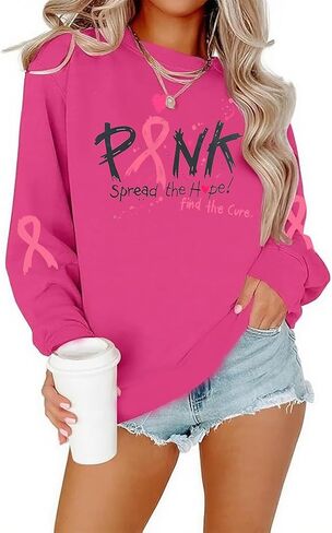 YALUCOR Women Cancer Sweatshirt Breast Cancer Pullover Top Pink Ribbon Spread The Hope Top Cancer Awareness Support Shirt in Kuwait