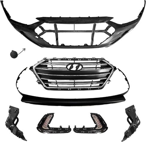 10pcs مجموعة الغلاف الأمامي المصد الأمامية تناسب 2021 2022 2023 Hyundai Elantra preped مع الشبكة العلوية والشفة السفلى in Saudi Arabia