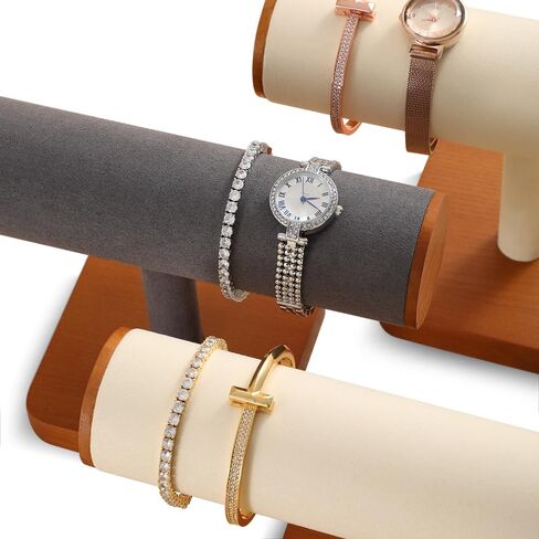 T-Bar Bracelet Display Stand, Wooden Base Jewelry Holder, Space Saving Design for Personal Use and Vendors (Old Lace) in Saudi Arabia