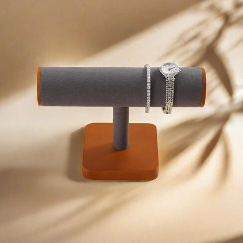 T-Bar Bracelet Display Stand, Wooden Base Jewelry Holder, Space Saving Design for Personal Use and Vendors (Old Lace) in Saudi Arabia