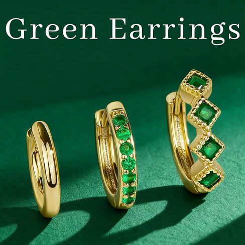 3 Pairs Gold Green Huggie Earrings for Women Stackable, Small Dainty Cartilage Helix Hoops & Hypoallergenic Earring Set, Cute Western Trendy Fashion Jewelry Gifts in Saudi Arabia