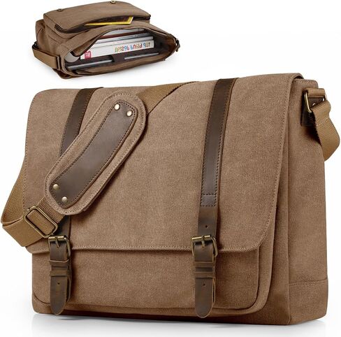 حقيبة Messenger Smriti Vintage Canvas للرجال 15.6-16 بوصة حقيبة كمبيوتر محمول ، حقيبة كتف حقيبة كمبيوتر للسفر المدرسي (أسود) in Kuwait