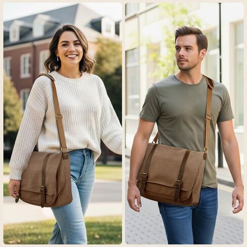 حقيبة Messenger Smriti Vintage Canvas للرجال 15.6-16 بوصة حقيبة كمبيوتر محمول ، حقيبة كتف حقيبة كمبيوتر للسفر المدرسي (أسود) in Kuwait