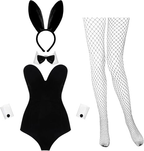 Anime Women Velvet Bunny Costume Bunny Halloween Outfit Girl Suit Stockings Rabbit Ear Headband Bow Tie Cosplay in Saudi Arabia