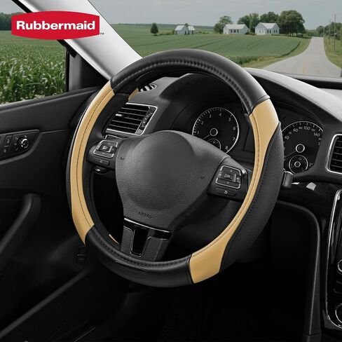 Rubbermaid Steering Wheel Cover – Universal Fit 14.5"–15" Steering Wheel Cover, Anti-Slip Grip, Breathable Leather, All-Season Protection, Interior Upgrade for Cars, Trucks, SUVs - Black in Saudi Arabia