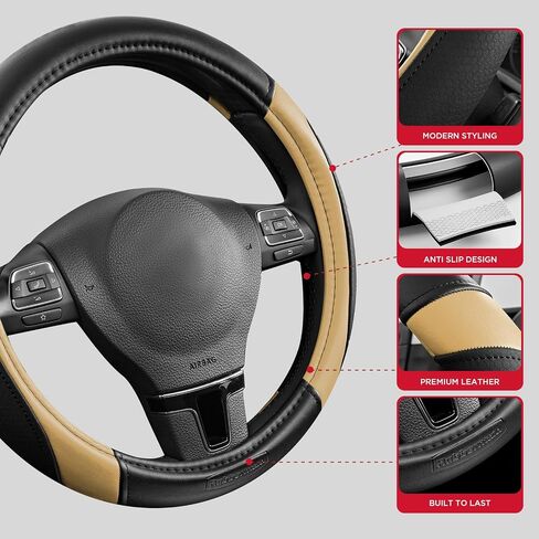 Rubbermaid Steering Wheel Cover – Universal Fit 14.5"–15" Steering Wheel Cover, Anti-Slip Grip, Breathable Leather, All-Season Protection, Interior Upgrade for Cars, Trucks, SUVs - Black in Saudi Arabia