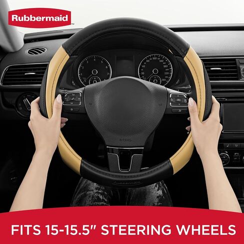 Rubbermaid Steering Wheel Cover – Universal Fit 14.5"–15" Steering Wheel Cover, Anti-Slip Grip, Breathable Leather, All-Season Protection, Interior Upgrade for Cars, Trucks, SUVs - Black in Saudi Arabia