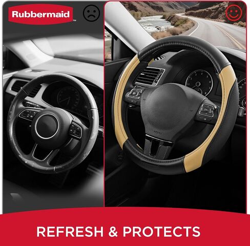 Rubbermaid Steering Wheel Cover – Universal Fit 14.5"–15" Steering Wheel Cover, Anti-Slip Grip, Breathable Leather, All-Season Protection, Interior Upgrade for Cars, Trucks, SUVs - Black in Saudi Arabia