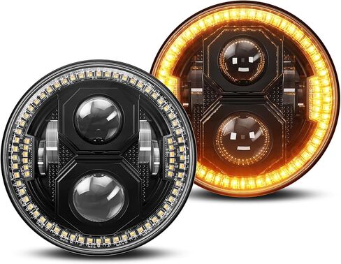 DOT 7 Inch Round LED Headlight,Hi/Lo Beam with White DRL&Amber Turn Signal, Anti-Glare Z-Shaped Dual-Beam Projector Fit For 1976-2018 Wrangler JK TJ LJ Che-vy,Lighting for Off-Road Night Adventure in Kuwait