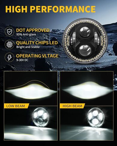 DOT 7 Inch Round LED Headlight,Hi/Lo Beam with White DRL&Amber Turn Signal, Anti-Glare Z-Shaped Dual-Beam Projector Fit For 1976-2018 Wrangler JK TJ LJ Che-vy,Lighting for Off-Road Night Adventure in Kuwait