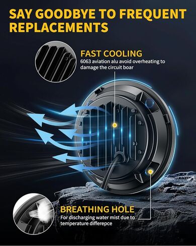 DOT 7 Inch Round LED Headlight,Hi/Lo Beam with White DRL&Amber Turn Signal, Anti-Glare Z-Shaped Dual-Beam Projector Fit For 1976-2018 Wrangler JK TJ LJ Che-vy,Lighting for Off-Road Night Adventure in Kuwait