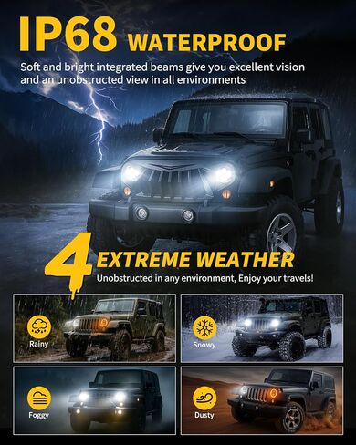 DOT 7 Inch Round LED Headlight,Hi/Lo Beam with White DRL&Amber Turn Signal, Anti-Glare Z-Shaped Dual-Beam Projector Fit For 1976-2018 Wrangler JK TJ LJ Che-vy,Lighting for Off-Road Night Adventure in Kuwait