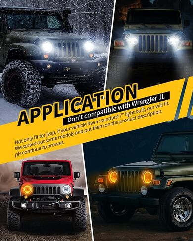 DOT 7 Inch Round LED Headlight,Hi/Lo Beam with White DRL&Amber Turn Signal, Anti-Glare Z-Shaped Dual-Beam Projector Fit For 1976-2018 Wrangler JK TJ LJ Che-vy,Lighting for Off-Road Night Adventure in Kuwait