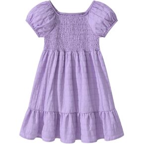 Little Bitty Toddler Girls Dress Square Neck Puff Sleeve A-Line Smocked Dresses Toddler Girls Summer Outfits 2-7 Years in Kuwait
