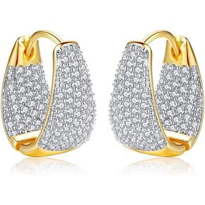 Chunky 14K Gold Round Hoop Earrings with Sparkling Moissanite for Women, Luxury Huggie Style, Trendy Fashion Jewelry Gift, Suitable for Evening Events and Parties in Kuwait