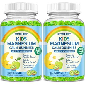Center-Filled Magnesium Gummies for Kids 300MG - Magnesium Glycinate Gummies with L-theanine, Omega-3, Vitamin B6, D for Kids & Adults, Supplement for Sleep, Calm & Muscle Relaxation - Apple & Kiwi in Kuwait