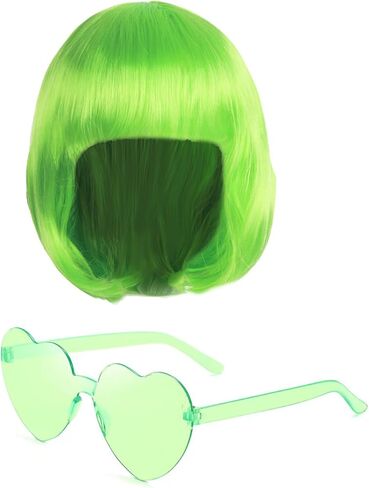 80's Rock Star Costume Neon Tutu and Heart Shaped Sunglasses Wig Set, Skeletons Halloween Party Outfits in Kuwait