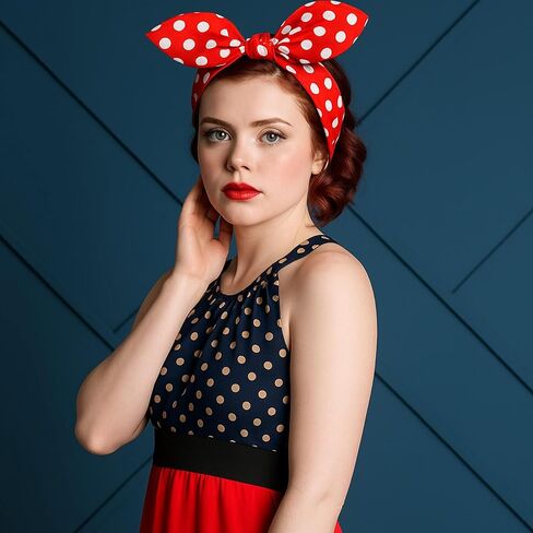 2 قطعة من Polka Dot رئيس Bandana عصابة 50S ملحقات الشعر الأزياء أقواس رأس واسع للنساء والفتيات (الأحمر ، الأسود ، نقاط صغيرة) in Saudi Arabia