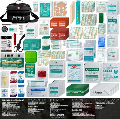 Professional 435 Pieces Large First Aid Kit - Includes Compressed Gauze - Compartments Emergency Medical Kit for Home, Camping, Backpacking, Travel, Boat, Car,Outdoors (Blue) in Saudi Arabia