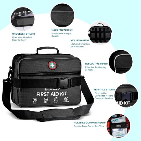 Professional 435 Pieces Large First Aid Kit - Includes Compressed Gauze - Compartments Emergency Medical Kit for Home, Camping, Backpacking, Travel, Boat, Car,Outdoors (Blue) in Saudi Arabia