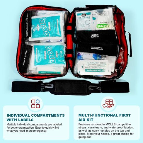 Professional 435 Pieces Large First Aid Kit - Includes Compressed Gauze - Compartments Emergency Medical Kit for Home, Camping, Backpacking, Travel, Boat, Car,Outdoors (Blue) in Saudi Arabia