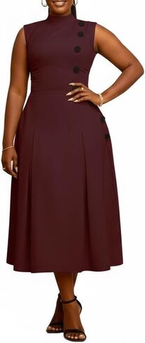 Seltaon Women Summer A Line Midi Dresses Sleeveless Mock Neck Formal Cocktail Wedding Guest Dress in Saudi Arabia