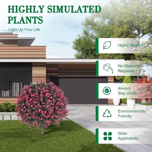 23" Artificial Boxwood Topiary Ball Trees with Colorful Flowers, Set of 2 UV Resistant No Fade Outdoor Faux Plants with Ground Spike, Fake Shrubs for Garden, Patio, Porch, Yard, Indoor Decor in Kuwait