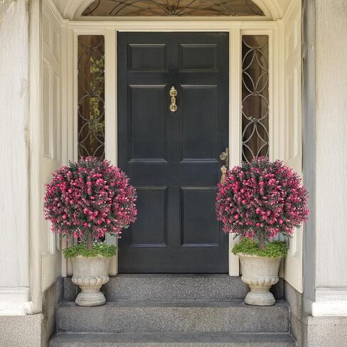 23" Artificial Boxwood Topiary Ball Trees with Colorful Flowers, Set of 2 UV Resistant No Fade Outdoor Faux Plants with Ground Spike, Fake Shrubs for Garden, Patio, Porch, Yard, Indoor Decor in Kuwait