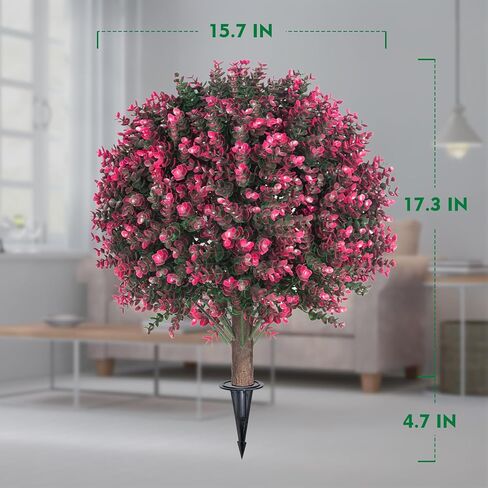 23" Artificial Boxwood Topiary Ball Trees with Colorful Flowers, Set of 2 UV Resistant No Fade Outdoor Faux Plants with Ground Spike, Fake Shrubs for Garden, Patio, Porch, Yard, Indoor Decor in Kuwait