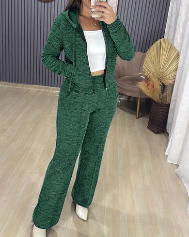 CHICME Womens 2 Piece Outfits Sweatsuit 2025 Zip Up Hoodie and Wide Leg Sweatpants Tracksuit Travel Workout Lounge Sets in Saudi Arabia