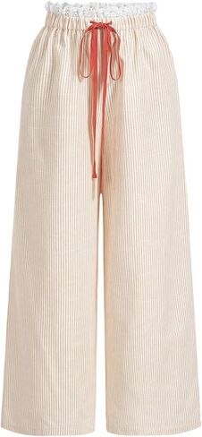 Verdusa Women's Lace Striped Pants Causal Workout Straight Leg Loose Trousers in Saudi Arabia