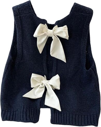 SweatyRocks Women's Sweater Vests Pearl Bow Crew Neck Sleeveless Casual Knit Vest Tops in Saudi Arabia