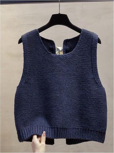 SweatyRocks Women's Sweater Vests Pearl Bow Crew Neck Sleeveless Casual Knit Vest Tops in Saudi Arabia