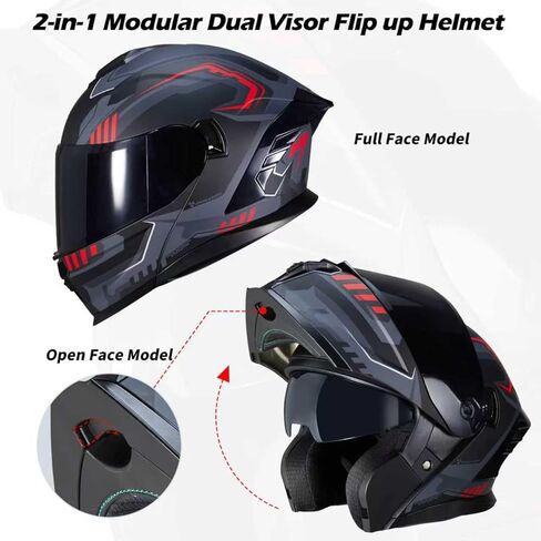 خوذة دراجة نارية ، دراجة نارية مزدوجة القناع ، تقلب خوذة الوجه الكاملة للوجه JR-815 ، خوذة دراجة نارية معتمدة من DOT مع قردين للبالغين نساء in Kuwait