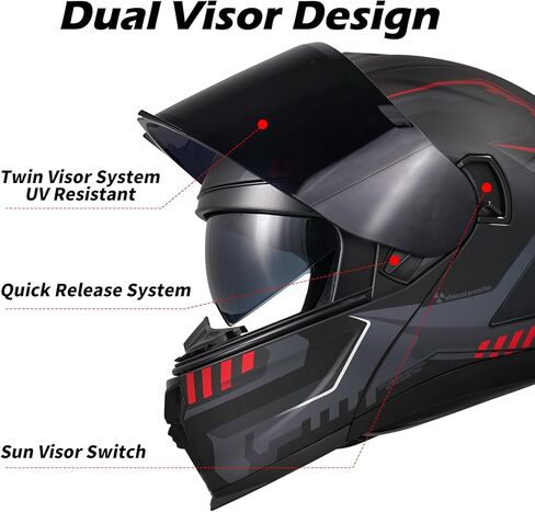خوذة دراجة نارية ، دراجة نارية مزدوجة القناع ، تقلب خوذة الوجه الكاملة للوجه JR-815 ، خوذة دراجة نارية معتمدة من DOT مع قردين للبالغين نساء in Kuwait
