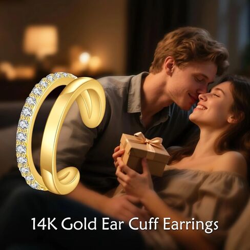 Solid 14K Gold Ear Cuff Earring for Women,14kt Real Gold Ear Cuff Hypoallergenic Non Piercing Cartilage Earring Jewelry Gifts for Her Mother Wife Christmas Birthday in Saudi Arabia