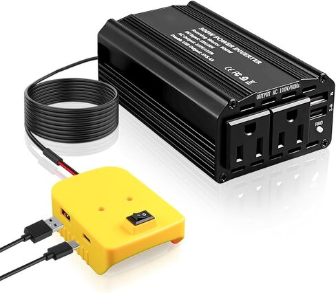300W محمولة العاكس الطاقة المتوافقة مع ميلووكي ، DC 18V/20V إلى AC 110V-120V ، محولات الطاقة مع 3 منافذ USB 1 من النوع C 2 AC ، محطة طاقة محمولة للمركبات التخييم رحلة الطريق in Kuwait
