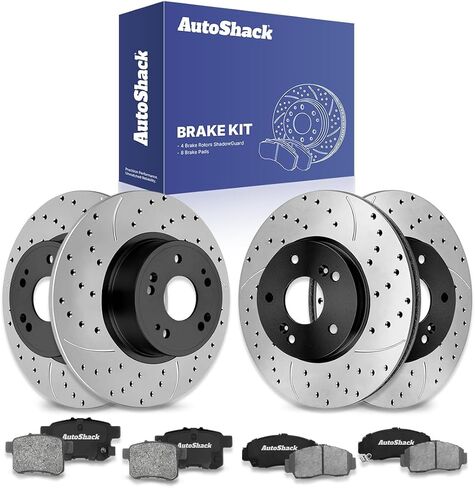 AutoShack Brake Kit Replacement for 2008-2009 Honda Accord 2.4L 3.5L V6 FWD Front Rear Drilled & Slotted E-Coated Disc Brake Rotors Ceramic Brakes Pads SCD787PR41277 in Saudi Arabia