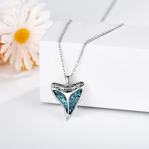 Shark Tooth Tiger Eye Necklace Sterling Silver Shark Pendant Jewelry for Women Men Ocean Lover Surfer in Saudi Arabia
