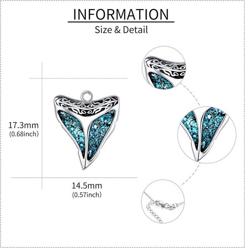 Shark Tooth Tiger Eye Necklace Sterling Silver Shark Pendant Jewelry for Women Men Ocean Lover Surfer in Saudi Arabia