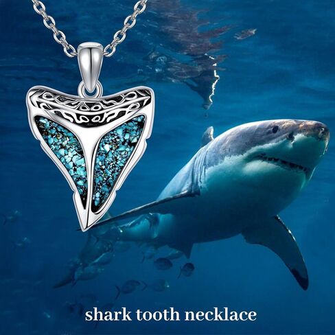 Shark Tooth Tiger Eye Necklace Sterling Silver Shark Pendant Jewelry for Women Men Ocean Lover Surfer in Saudi Arabia