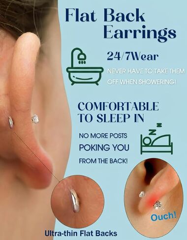 Flat Back Stud Earrings - 14K Gold Plated Internal Thread Stud 18G 16G Piercing Jewelry for Tragus Helix Cartilage Hypoallergenic Surgical Steel Conch Nose Gold Silver Lip Labret Medusa Piercing Jewelry for Women Men in Saudi Arabia