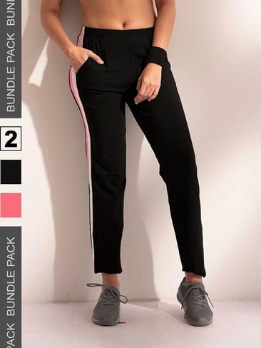 Cotton Track Pants Women's Joggers| Elastic Waistband | Straight Leg Lounge Pants | Perfect Sports Wear | Pack of 2 in Saudi Arabia