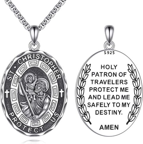 Saint Francis Necklace Sterling Silver Religious Protector Pendant St Francis Jewelry Gifts for Women Men in Kuwait