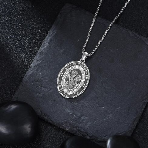 Saint Francis Necklace Sterling Silver Religious Protector Pendant St Francis Jewelry Gifts for Women Men in Kuwait