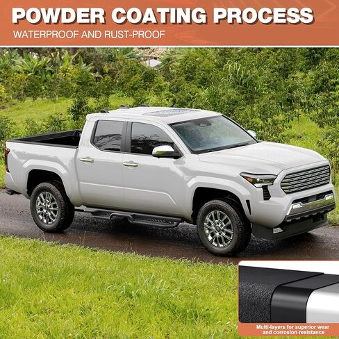 تشغيل لوحات CREW CAB 2 درج خطوة جانبية متوافقة مع مركبة 2005-2023 Toyota Tacoma Crew Max مع (4 أبواب فقط) مسحوق القضبان الصلب الكربونية المطلية بالمسحوق خطوة Nerf Bars in Kuwait