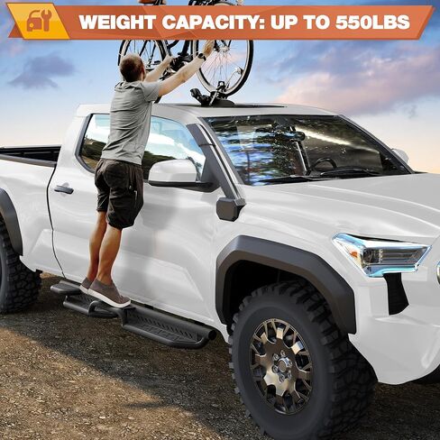 تشغيل لوحات CREW CAB 2 درج خطوة جانبية متوافقة مع مركبة 2005-2023 Toyota Tacoma Crew Max مع (4 أبواب فقط) مسحوق القضبان الصلب الكربونية المطلية بالمسحوق خطوة Nerf Bars in Kuwait